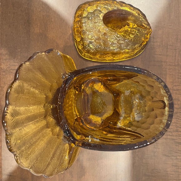 Vintage Amber Glass LE Smith Turkey Candy Dish - Picture 5 of 7
